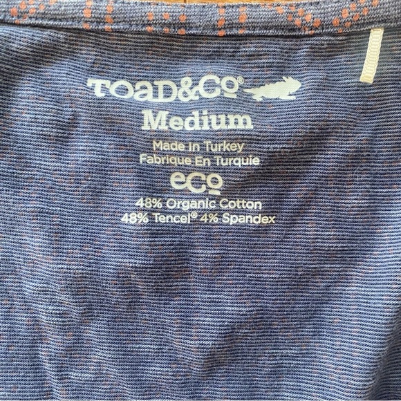 Toad & Co Medium Long Sleeved Faux Wrap Cafe Dress Blue Orange Organic - Picture 6 of 9